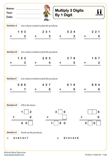 3 digit by 1 digit multiplication worksheets|Multiply 1 by 3.